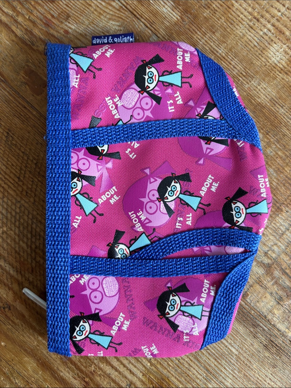 david & goliath Pink Cartoon Pouch with Blue Trim